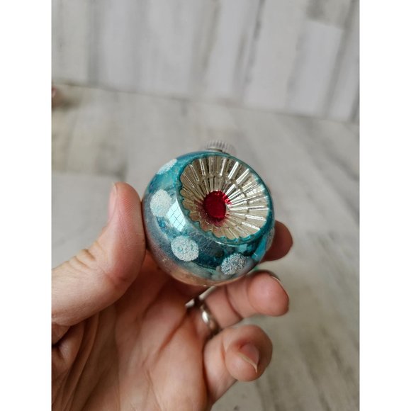 Vintage West Germany reflector mini ball ornament blue green silver Xmas tree - Picture 7 of 13